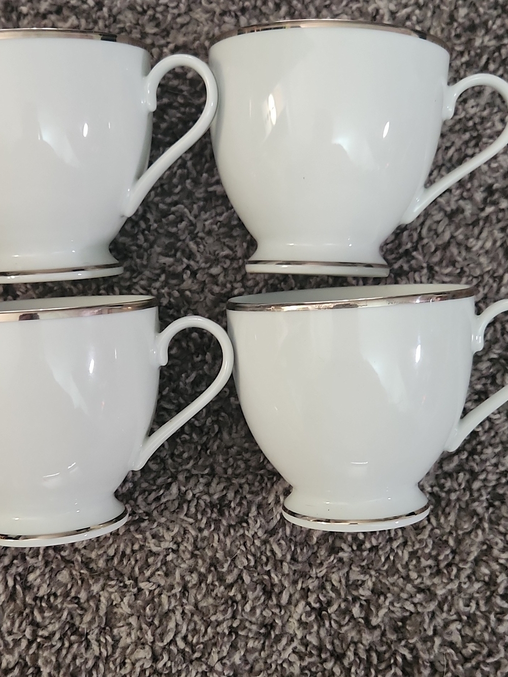 Gorham White Porcelain Teacups with Silver Trim